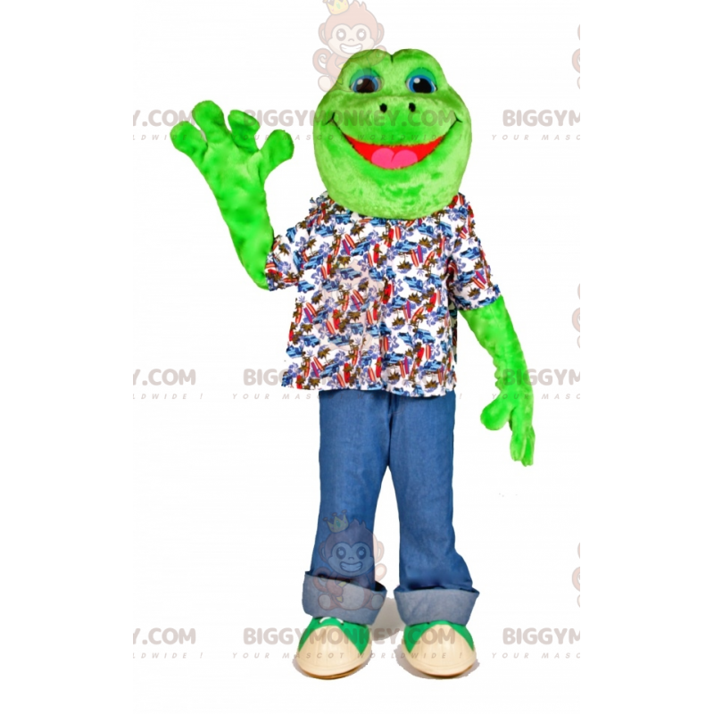 Traje de mascote de sapo verde muito sorridente BIGGYMONKEY™ –