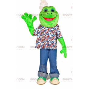 Meget smilende grøn frø BIGGYMONKEY™ maskotkostume -