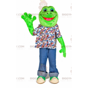 Traje de mascote de sapo verde muito sorridente BIGGYMONKEY™ –