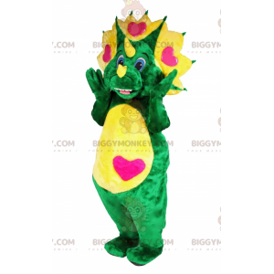 BIGGYMONKEY™ Mascottekostuum groene en gele dinosaurus met