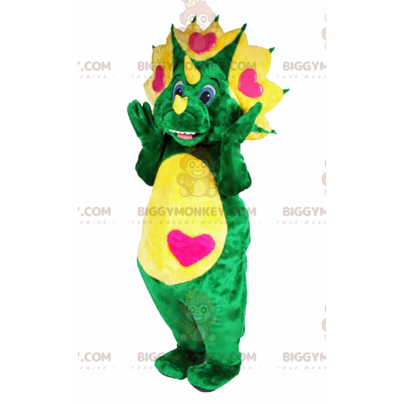 BIGGYMONKEY™ Mascottekostuum groene en gele dinosaurus met