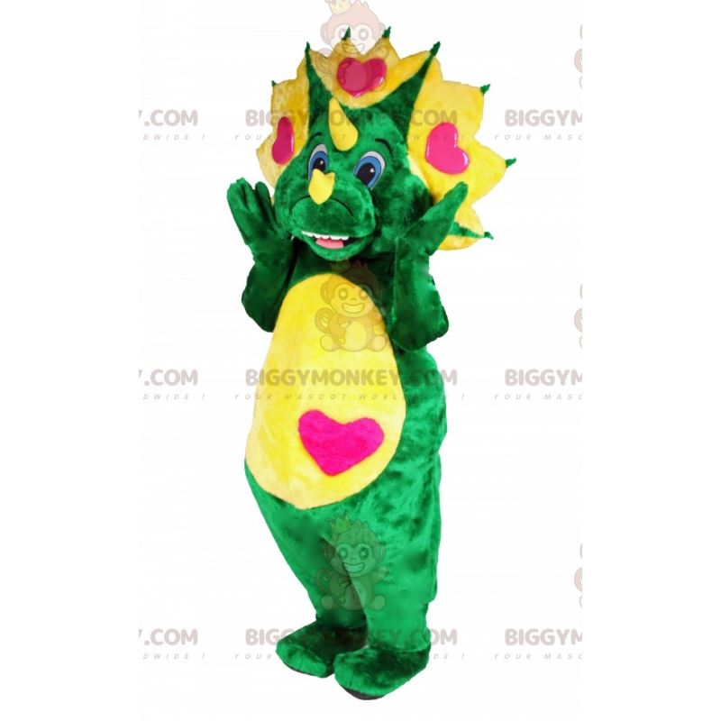 BIGGYMONKEY™ Μασκότ στολή Πράσινη και Κίτρινη Δεινόσαυρος με