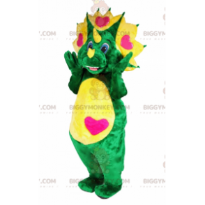 Traje de mascote BIGGYMONKEY™ Dinossauro verde e amarelo com