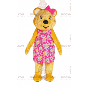 Gelber Teddybär BIGGYMONKEY™ Maskottchenkostüm mit Kleid und