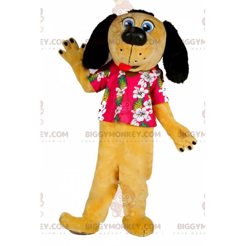 BIGGYMONKEY™ Mascottekostuum Geel met zwarte hond gekleed in