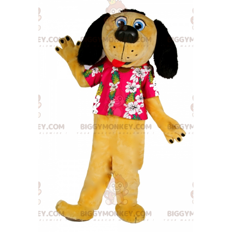 Traje de mascote BIGGYMONKEY™ cão amarelo e preto vestido com