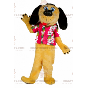BIGGYMONKEY™ Mascottekostuum Geel met zwarte hond gekleed in