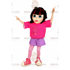 Disfraz de mascota Brown Girl BIGGYMONKEY™ con atuendo rosa y