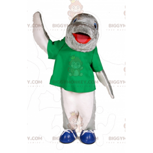 Costume da mascotte BIGGYMONKEY™ delfino grigio e bianco con