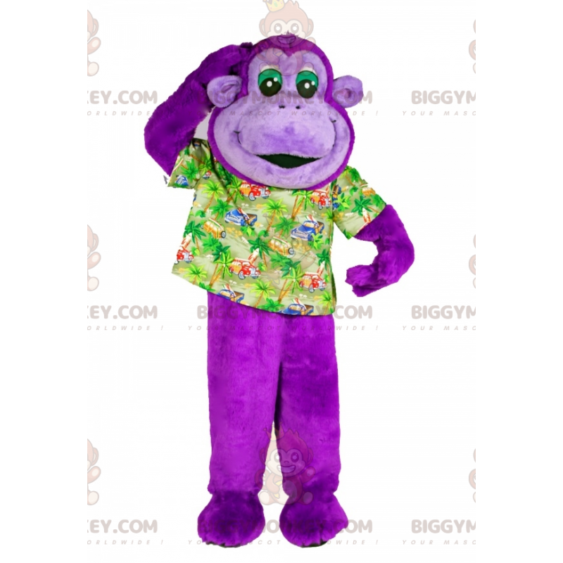 Purple Monkey BIGGYMONKEY™ maskotdräkt med semesterskjorta -
