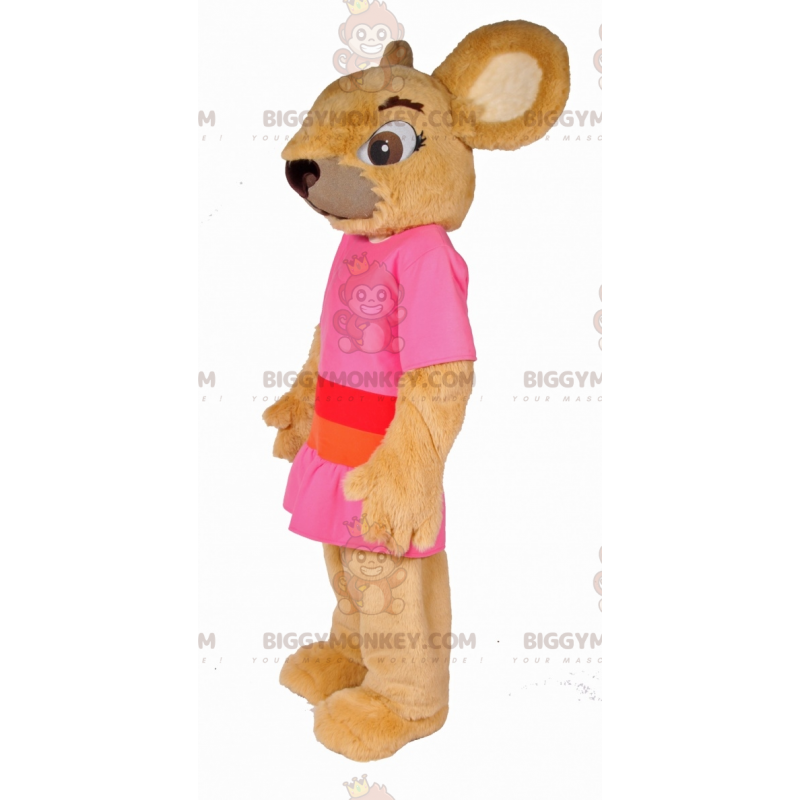 BIGGYMONKEY™ Rodent Beige ποντίκι μασκότ στολή ντυμένη με ροζ