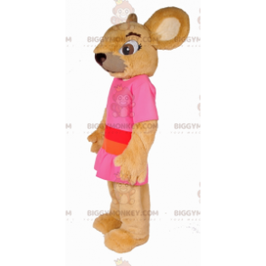 BIGGYMONKEY™ Rodent Beige ποντίκι μασκότ στολή ντυμένη με ροζ