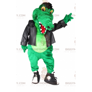 Costume de mascotte BIGGYMONKEY™ de crocodile vert en tenue de