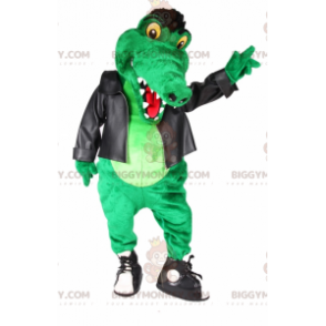 BIGGYMONKEY™ mascotte kostuum groene krokodil rocker outfit -