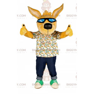 Traje de mascote de cachorro amarelo BIGGYMONKEY™ com óculos de