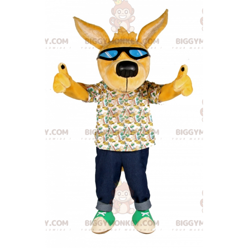 Στολή μασκότ κίτρινου σκύλου BIGGYMONKEY™ με γυαλιά ηλίου -