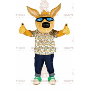 Traje de mascote de cachorro amarelo BIGGYMONKEY™ com óculos de