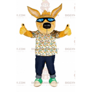 Στολή μασκότ κίτρινου σκύλου BIGGYMONKEY™ με γυαλιά ηλίου -
