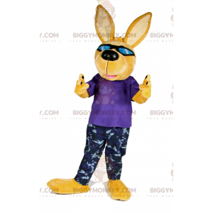 Traje de mascote de cachorro amarelo BIGGYMONKEY™ com óculos de