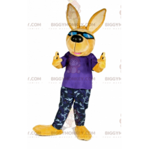 Traje de mascote de cachorro amarelo BIGGYMONKEY™ com óculos de