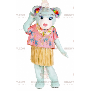 BIGGYMONKEY™ Maskottchen-Kostüm Blaues Teddybär-Urlauber-Outfit