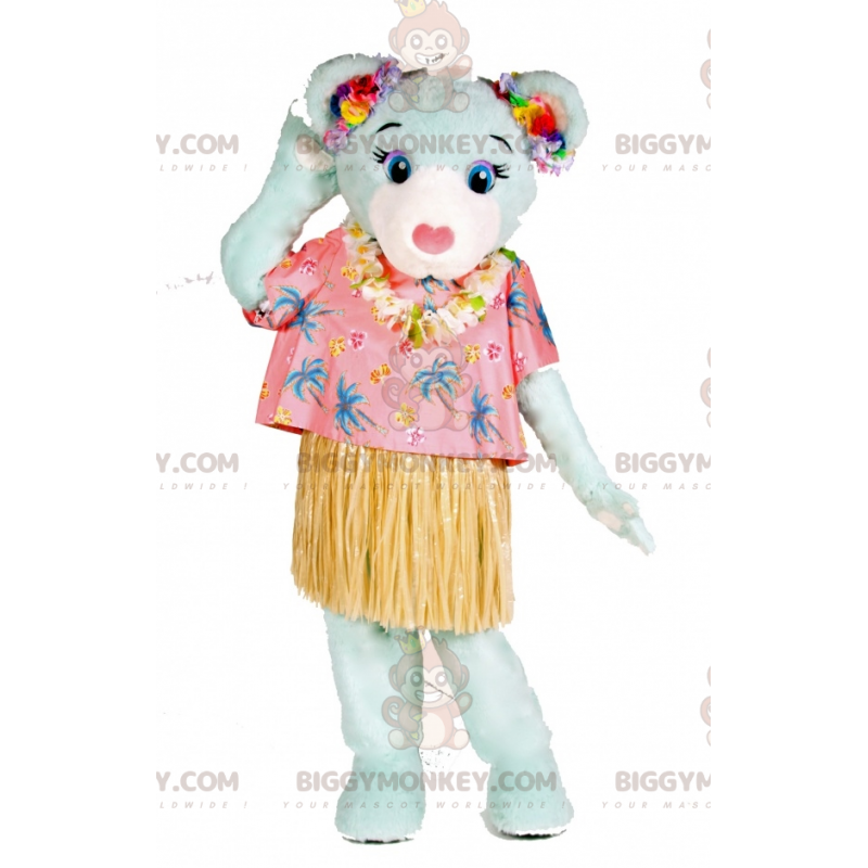 BIGGYMONKEY™ maskotkostume Blå bamse-ferieoutfit -