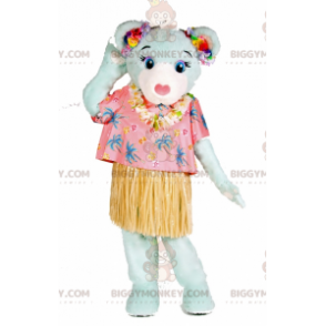 BIGGYMONKEY™ Maskottchen-Kostüm Blaues Teddybär-Urlauber-Outfit