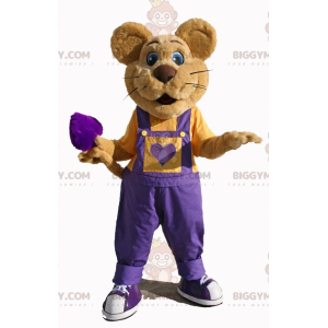 Braune Maus BIGGYMONKEY™ Maskottchen-Kostüm mit violettem