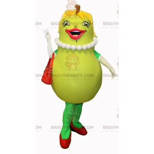 Leende feminin grön päron BIGGYMONKEY™ maskotdräkt -
