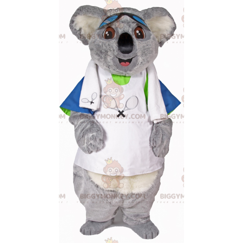 BIGGYMONKEY™ maskotdräkt av grå och vit koala i tennisdräkt -
