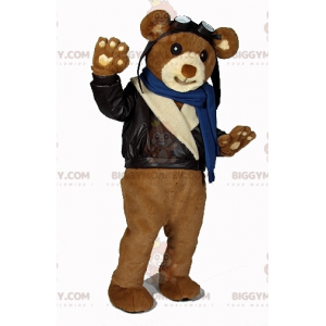 BIGGYMONKEY™ Mascot Costume Brown Teddy in Biker Outfit –