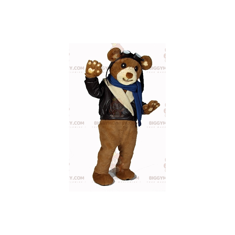 BIGGYMONKEY™ Mascot Costume Brown Teddy in Biker Outfit -