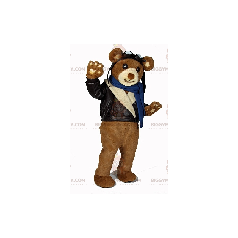 BIGGYMONKEY™ mascottekostuum bruine teddybeer in motoroutfit -