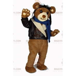 BIGGYMONKEY™ Mascot Costume Brown Teddy in Biker Outfit -