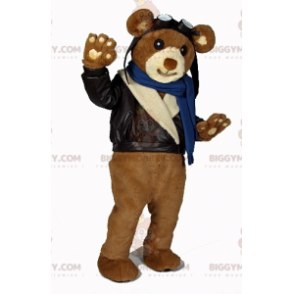 BIGGYMONKEY™ Mascot Costume Brown Teddy in Biker Outfit –