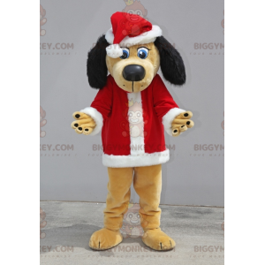BIGGYMONKEY™ Costume da mascotte di cane beige e nero vestito