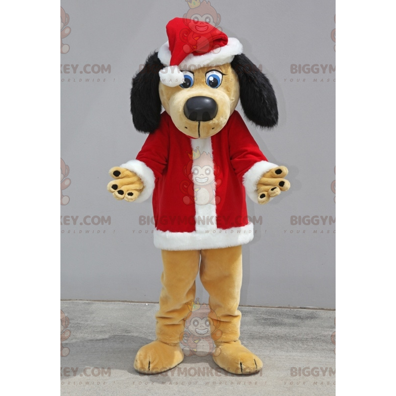 BIGGYMONKEY™ Costume da mascotte di cane beige e nero vestito