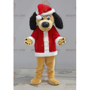 BIGGYMONKEY™ Costume da mascotte di cane beige e nero vestito