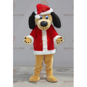 BIGGYMONKEY™ mascottekostuum van beige en zwarte hond verkleed