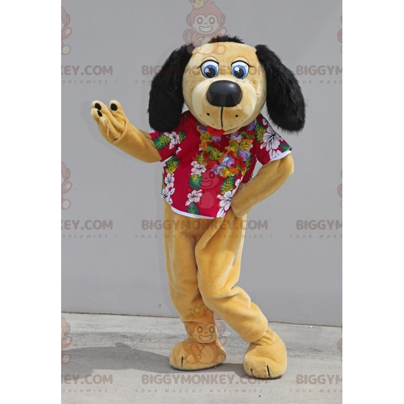 BIGGYMONKEY™ Costume da mascotte Cane beige e nero con camicia