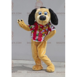 BIGGYMONKEY™ Μασκότ Κοστούμι Μπεζ και Μαύρο Σκυλί με Floral
