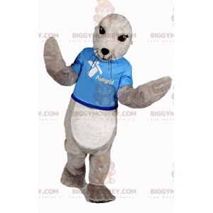BIGGYMONKEY™ mascottekostuum van grijze en witte zeeleeuw.