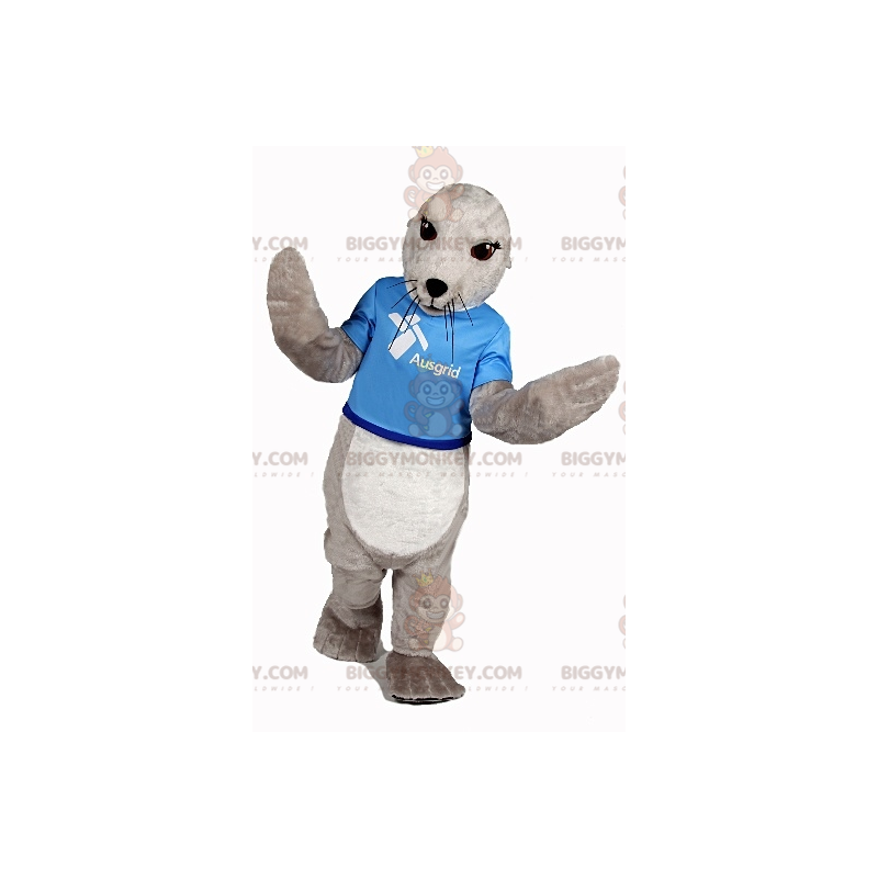 BIGGYMONKEY™ costume da mascotte di leone marino bianco e