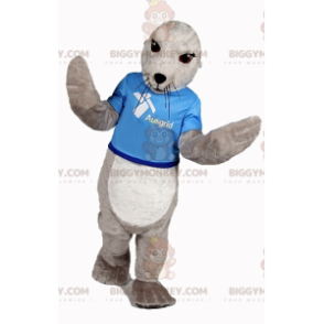 BIGGYMONKEY™ costume da mascotte di leone marino bianco e