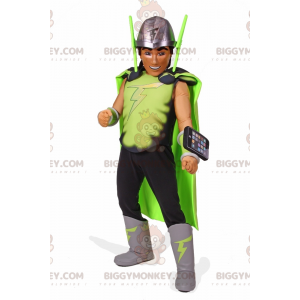 Kostým superhrdiny BIGGYMONKEY™ maskota s oblekem a mobilním