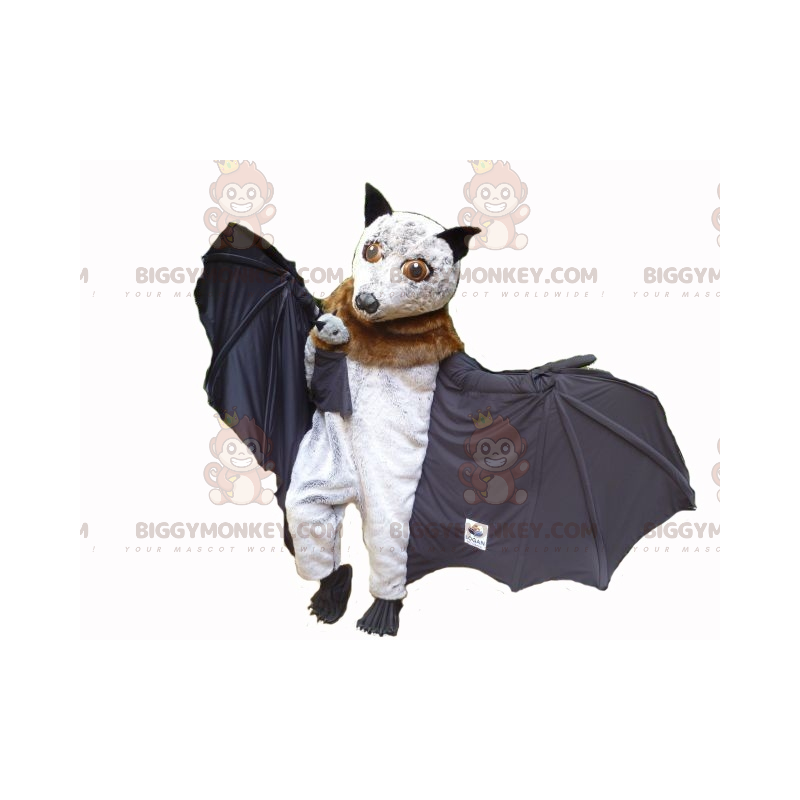 BIGGYMONKEY™ Λευκή καφέ και μαύρη στολή μασκότ νυχτερίδας με