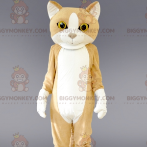 Kæmpe beige og hvid kat BIGGYMONKEY™ maskot kostume. katte