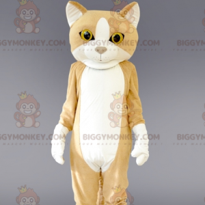 Γιγαντιαία μπεζ και λευκή στολή μασκότ γάτας BIGGYMONKEY™.