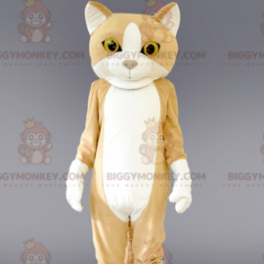 Riesiges beige-weißes BIGGYMONKEY™-Katzenmaskottchenkostüm.