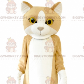 Costume de mascotte BIGGYMONKEY™ de chat beige et blanc géant.